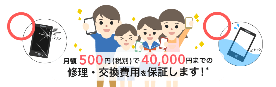 月額500円(税別)で40,000円までの修理・交換費用を保証します!