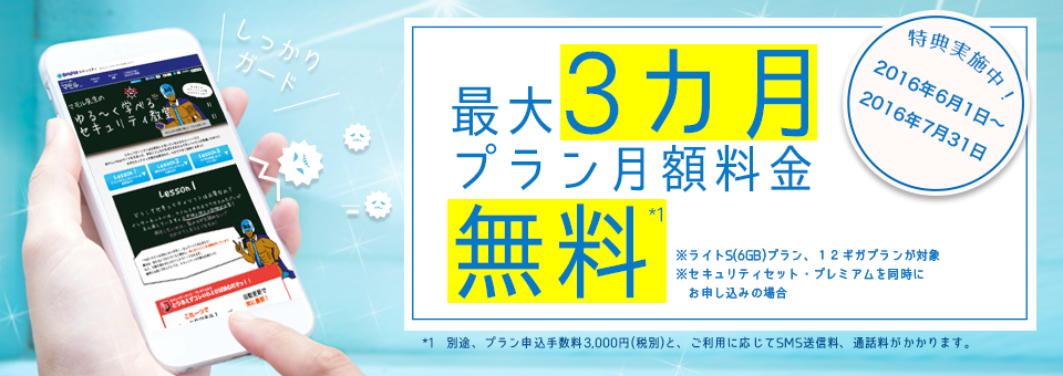 最大3ヶ月無料 BIGLOBE SIM ライトS・12ギガプラン