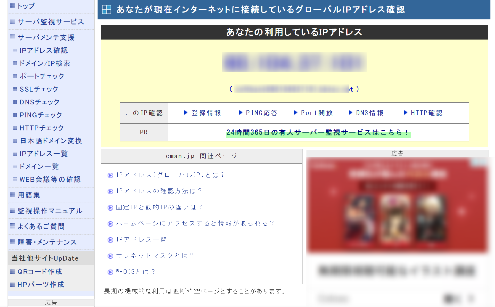 Webサイトから検索してIPアドレスを確認する方法1