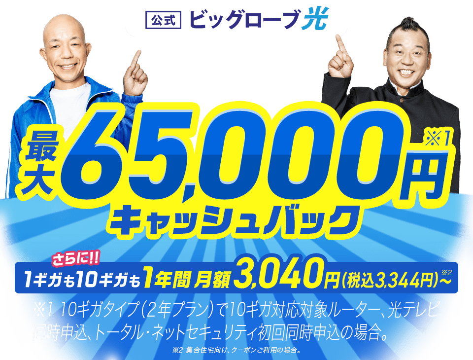 ビッグローブ光 最大65,000円キャッシュバック