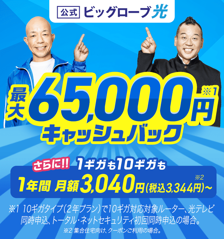 ビッグローブ光 最大65,000円キャッシュバック