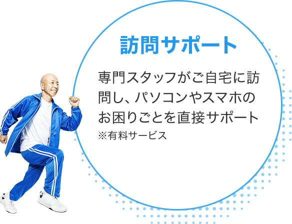 訪問サポート 専門スタッフがご自宅に訪問し、パソコンやスマホのお困りごとを直接サポート ※有料サービス