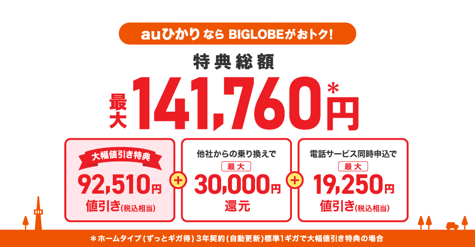 Biglobeのauひかり 特典総額最大117 500円