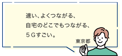 速い、よく繋がる、自宅のどこでもつながる、５Gすごい