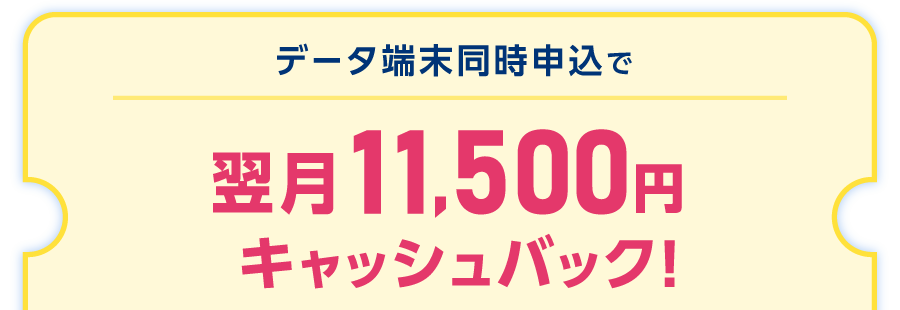 データ端末同時申込で翌月11,500円キャッシュバック!