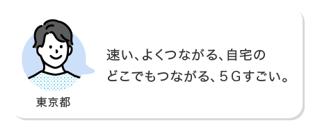 速い、よく繋がる、自宅のどこでもつながる、５Gすごい