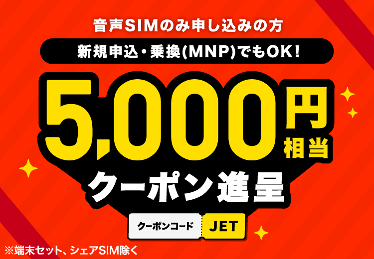 新規申込・乗り換え(MNP)でもOK！SIMのみ申し込みの方5,000円相当クーポン進呈