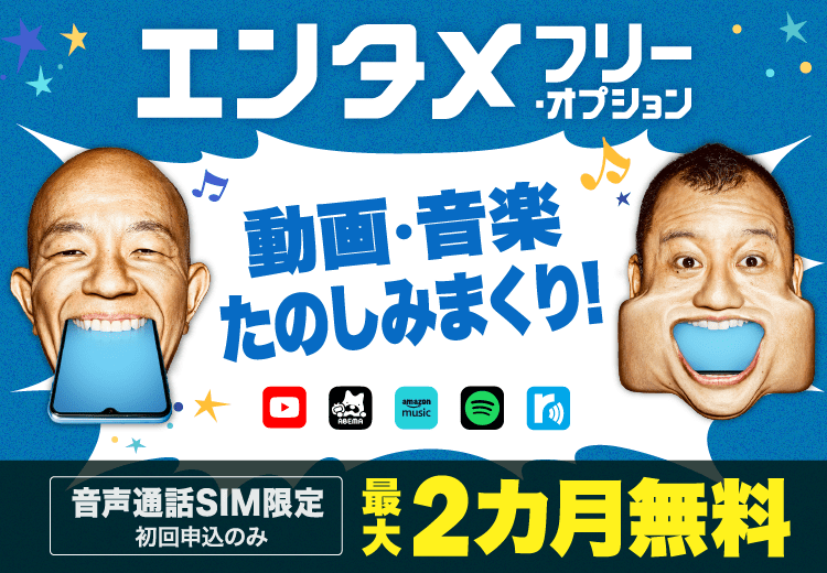 エンタメフリー・オプション 音声SIM最大6カ月無料(初回申込)
