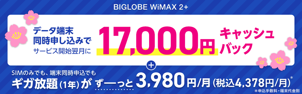 Wimax 2 15 000円キャッシュバックの申込特典 公式 Biglobeのwimax 2 ワイマックス