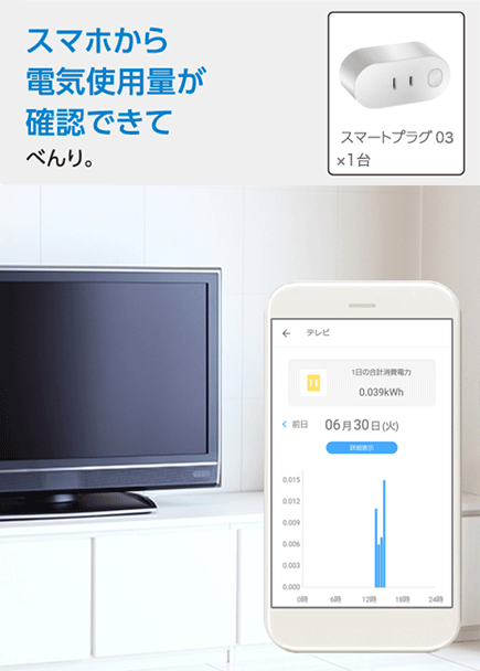 スマートプラグ03：スマホから電気使用量が確認できてべんり。