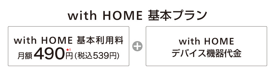 with HOME 基本プラン with HOME 基本利用料月額490円(税込539円) ＋ with HOME デバイス機器代金